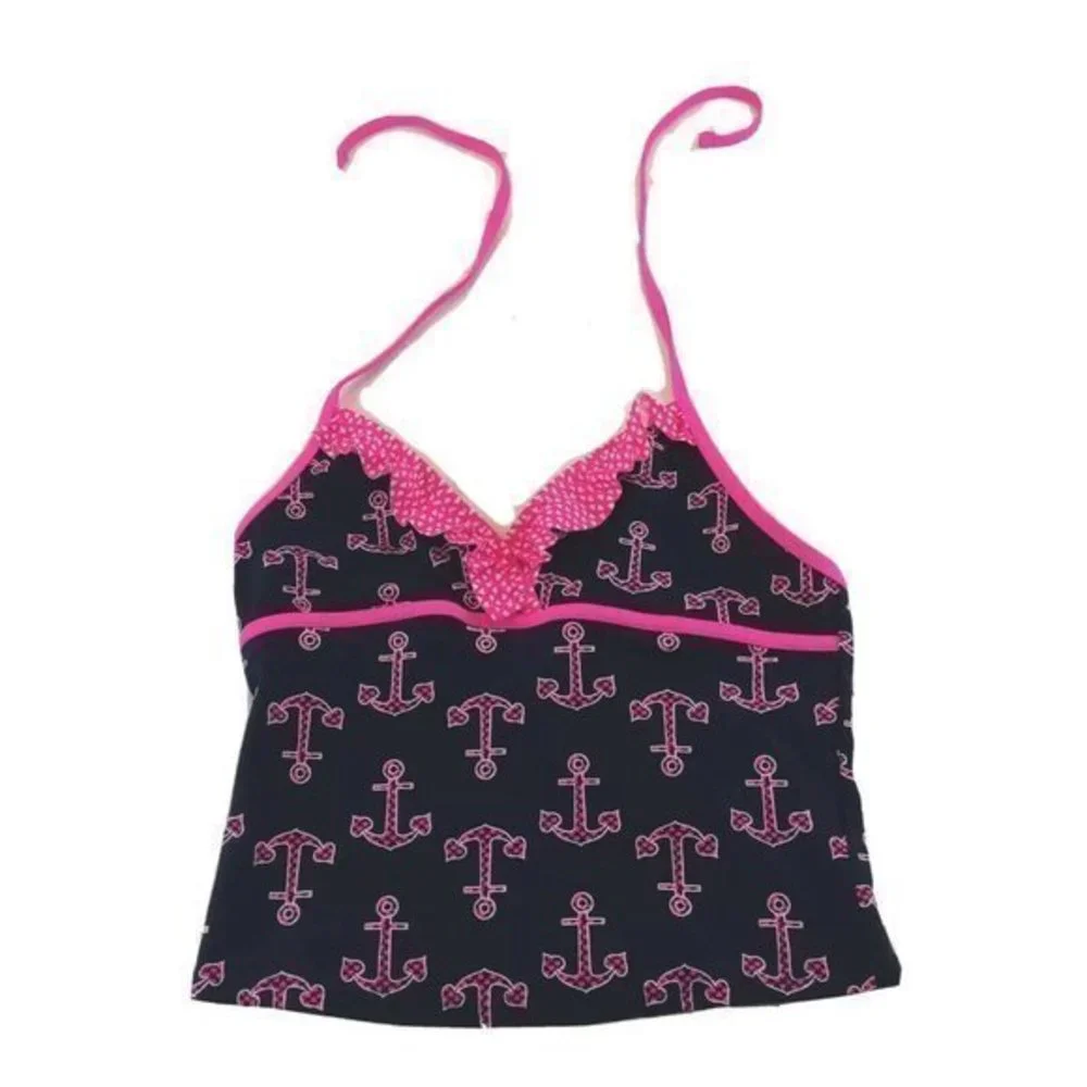 Xhilaration Bikini Top Size Large Childrens  Tankini 10/12 Pink Black Swim Suit